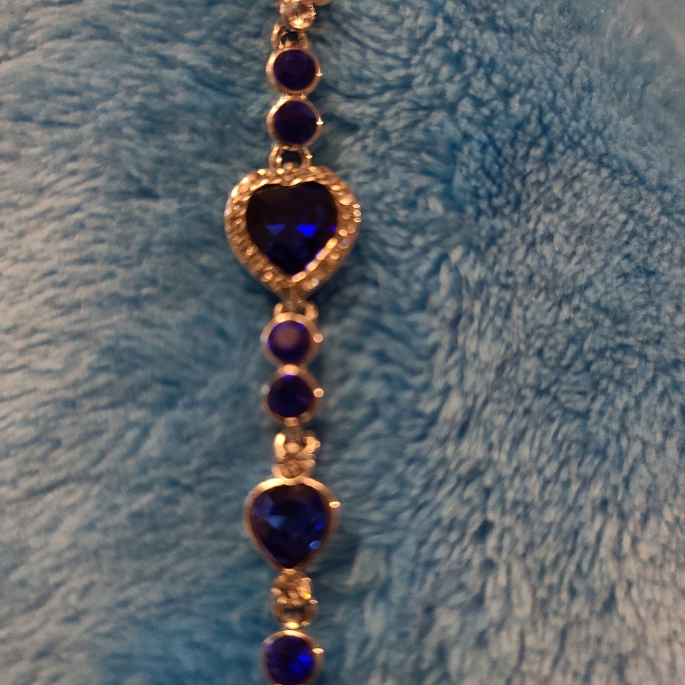 Silver-tone blue crystal heart bracelet